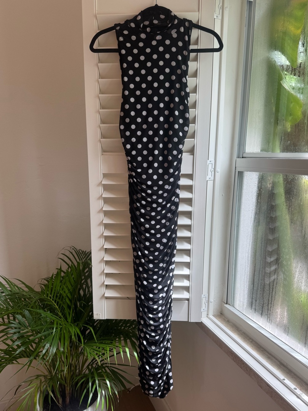 AFRM Black & White Polka Dot Sleeveless Mock Neck Fitted Maxi Dress Medium